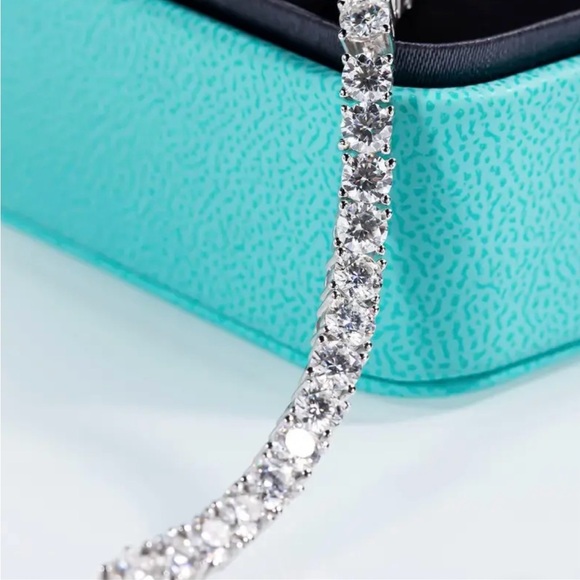 CERTIFIED Genuine Moissanite Diamond Tennis Necklace 925 Solid Sterling Silver - Picture 7 of 11